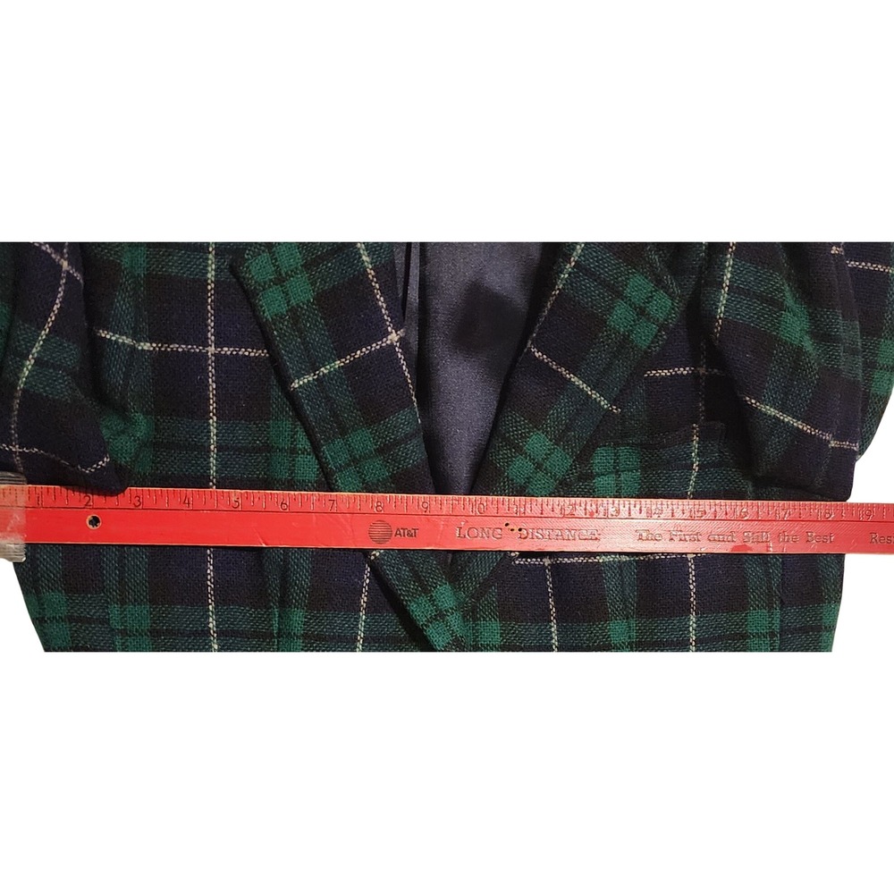 VTG The Villager Blazer Women's Glen Plaid Green Blue Wool Jacket Size 14 - Picture 5 of 8